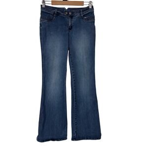 Y2K Lilu Womens Low Rise‎ Stretch Flare Leg Jeans 5 Palm Tree Embroidery Long